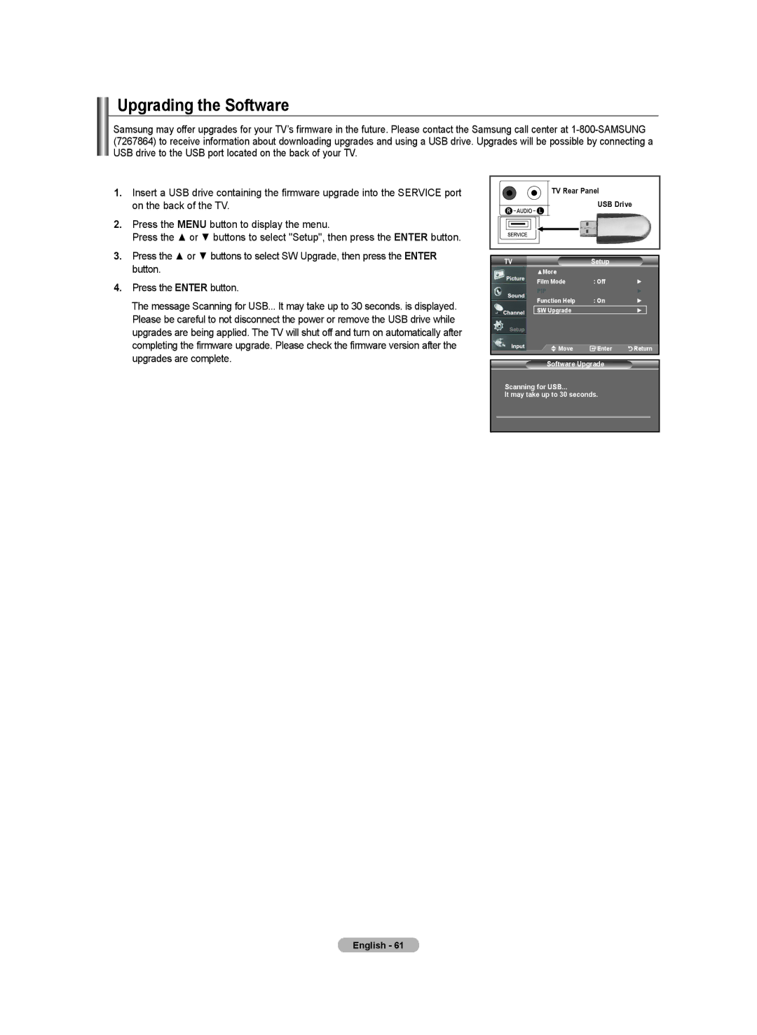 Samsung LN-T3732H, BN68-01250B-00, LN-T2332H, LN-T4032H manual Upgrading the Software 