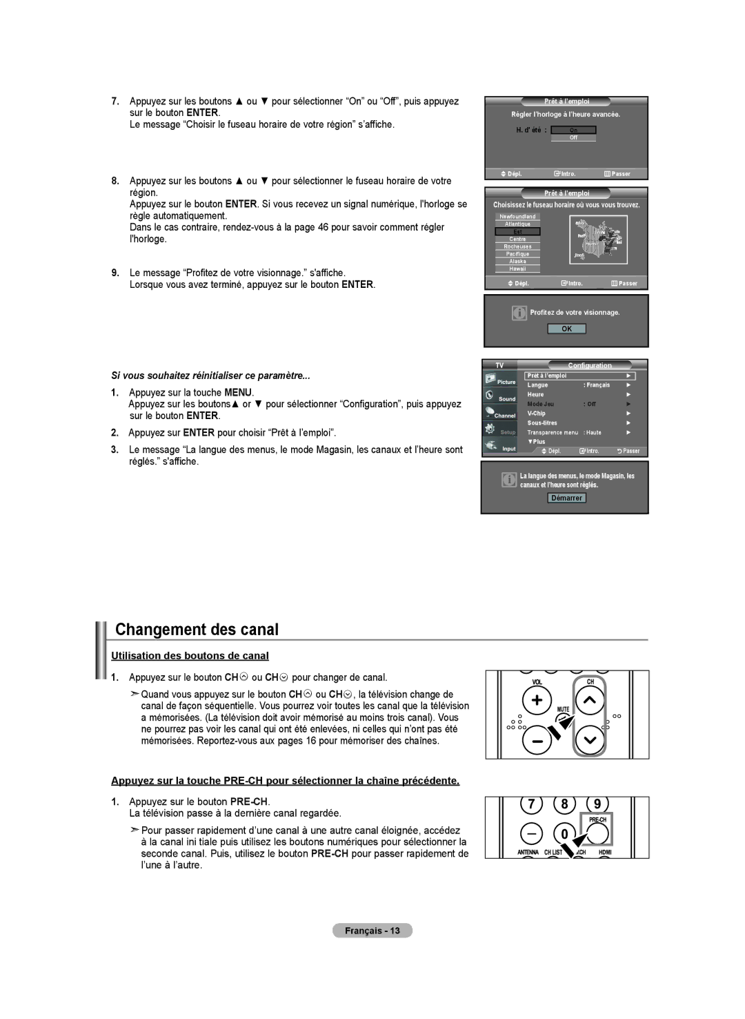 Samsung LN-T3732H, BN68-01250B-00, LN-T2332H, LN-T4032H manual Changement des canal, Utilisation des boutons de canal 