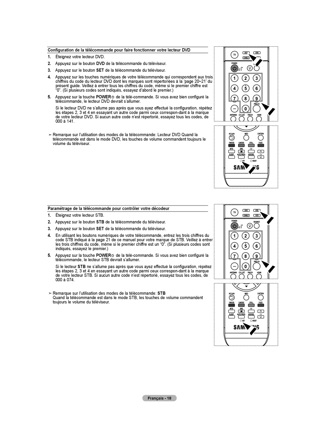 Samsung BN68-01250B-00, LN-T2332H, LN-T4032H, LN-T3732H manual Paramétrage de la télécommande pour contrôler votre décodeur 