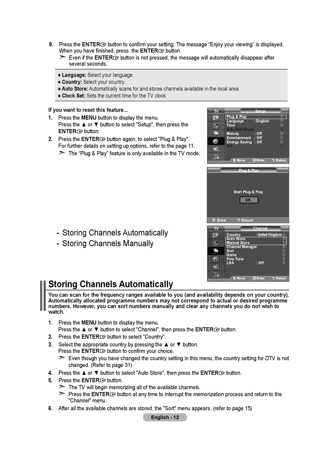 Samsung BN68-01412D-00 user manual Storing Channels Automatically, If you want to reset this feature 