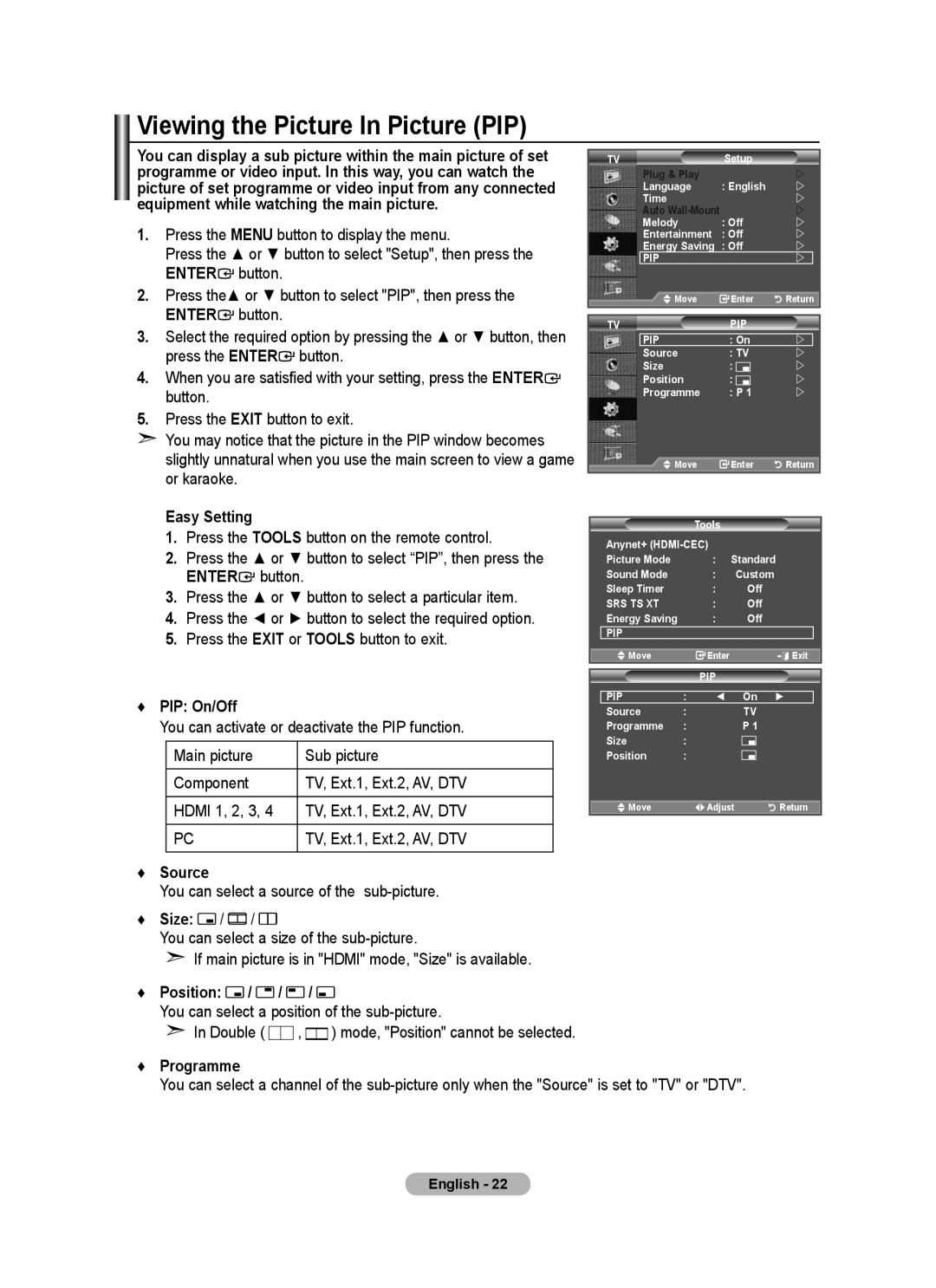 Samsung BN68-01412D-00 user manual Viewing the Picture In Picture PIP 