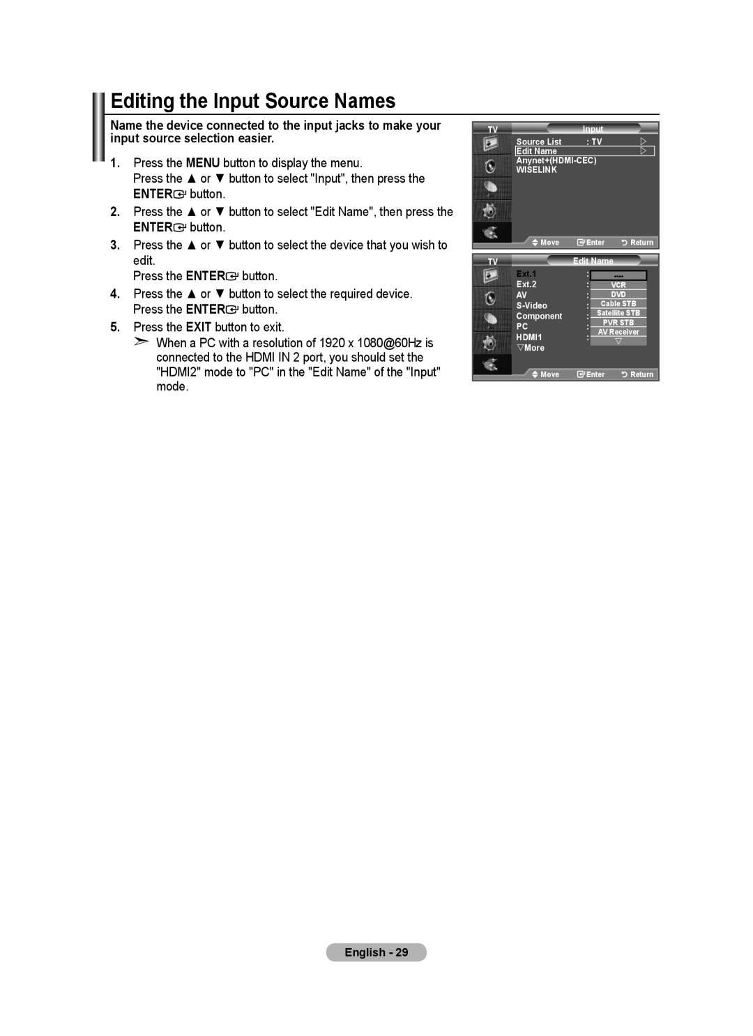 Samsung BN68-01412D-00 user manual Editing the Input Source Names 