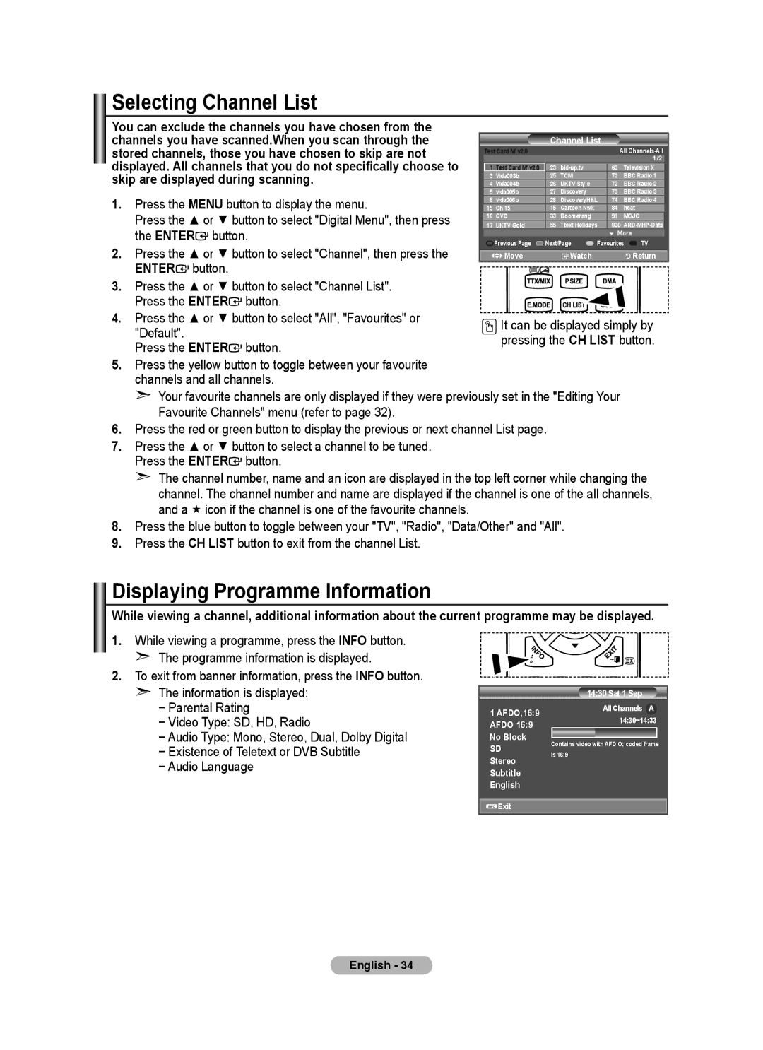 Samsung BN68-01412D-00 user manual Selecting Channel List, Displaying Programme Information 