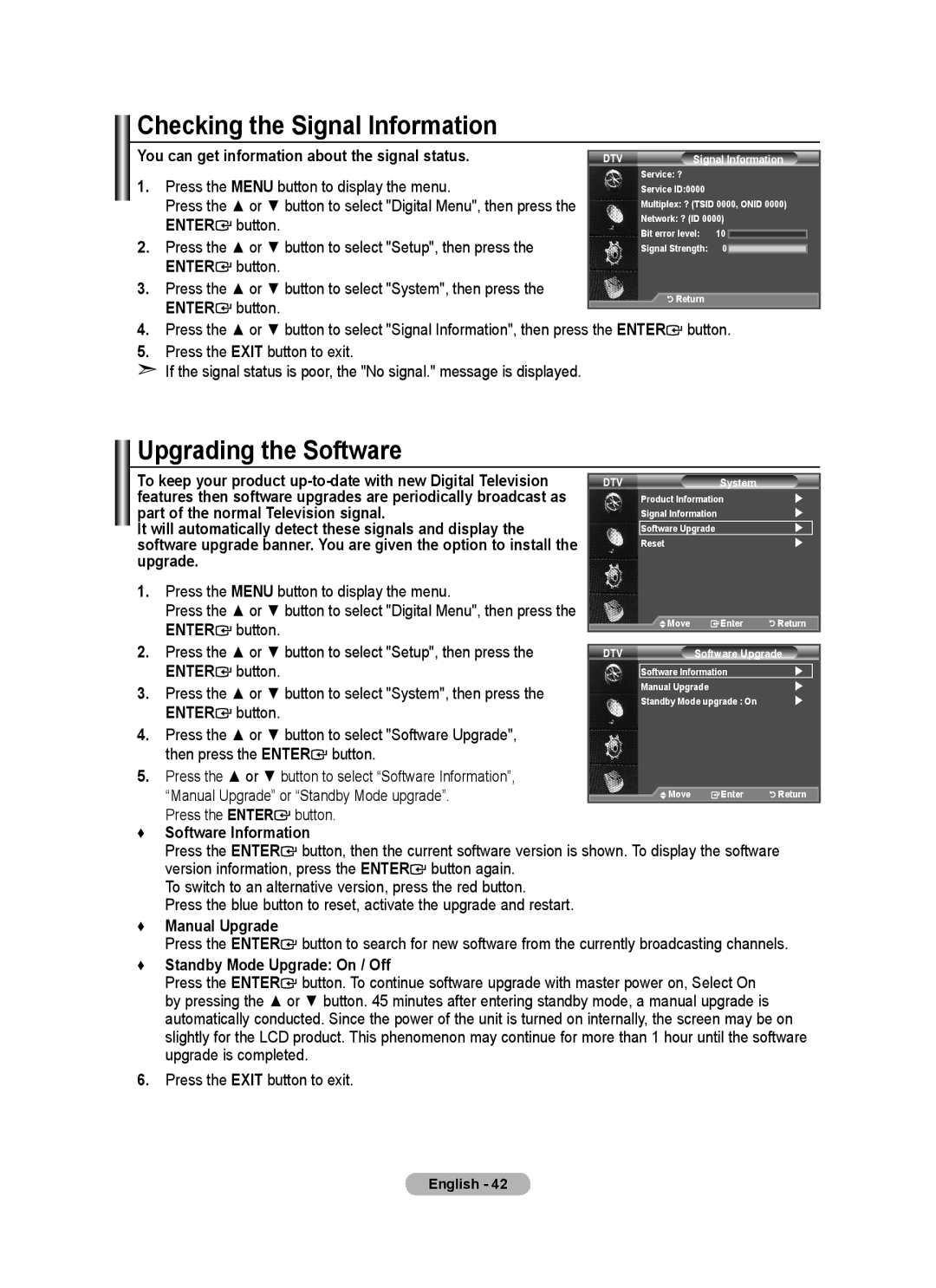 Samsung BN68-01412D-00 user manual Checking the Signal Information, Upgrading the Software 