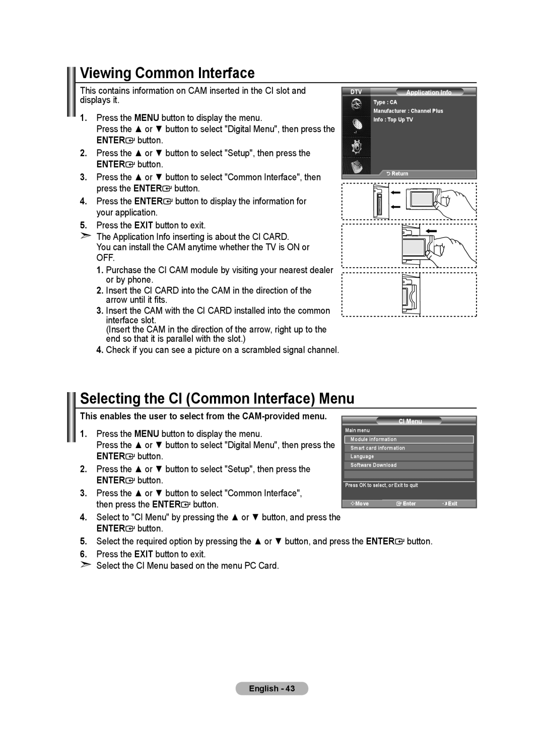 Samsung BN68-01412D-00 user manual Viewing Common Interface, Selecting the CI Common Interface Menu 