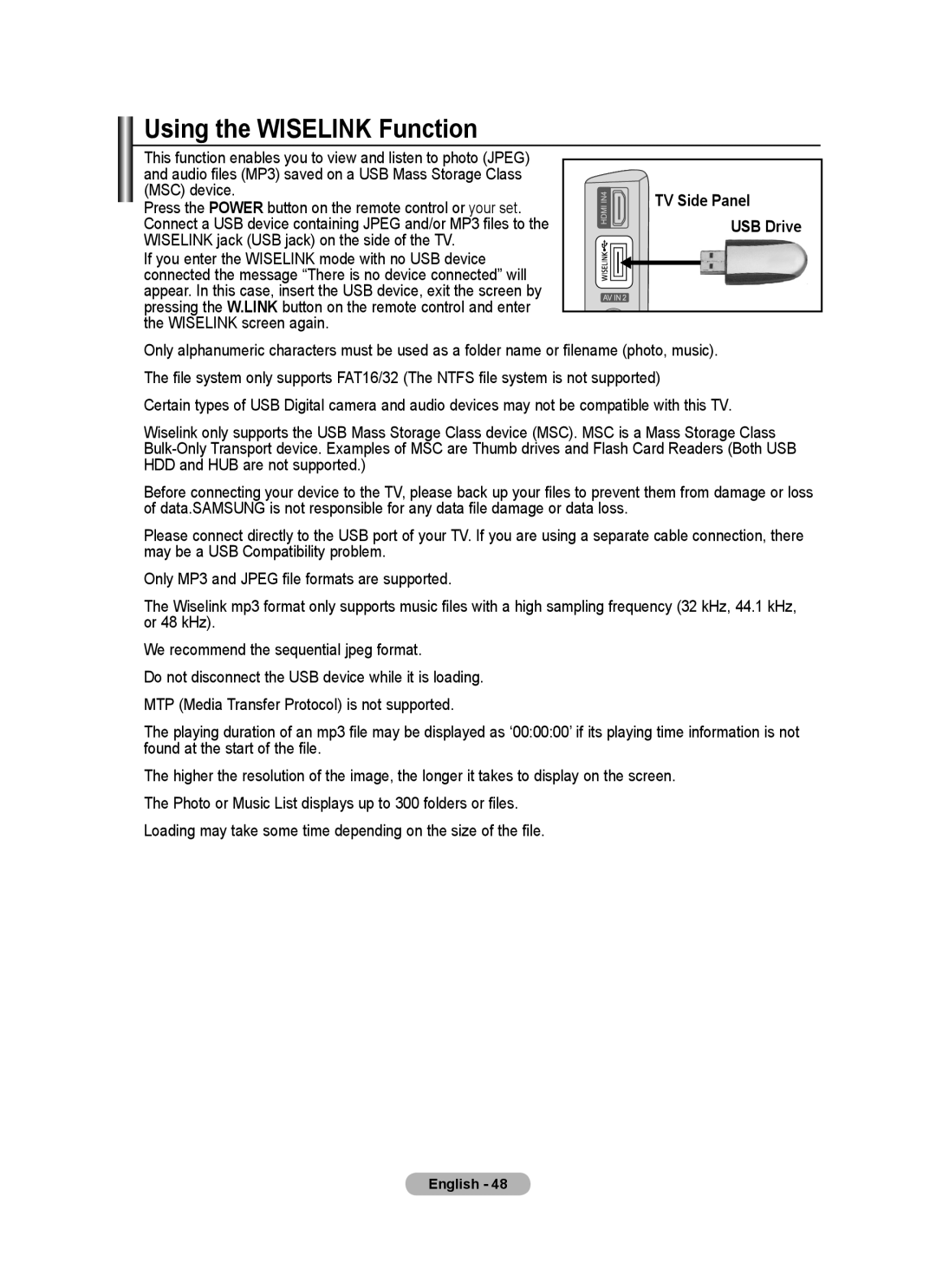 Samsung BN68-01412D-00 user manual Using the Wiselink Function 