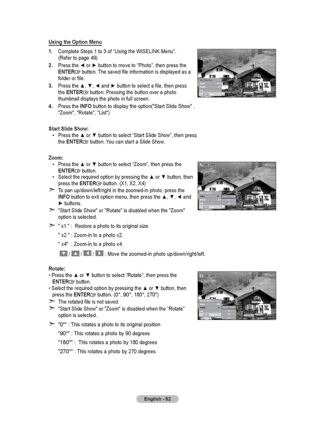 Samsung BN68-01412D-00 user manual Using the Option Menu, Rotate 