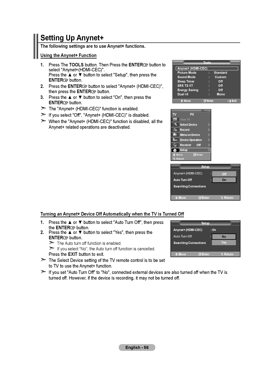 Samsung BN68-01412D-00 user manual Setting Up Anynet+ 