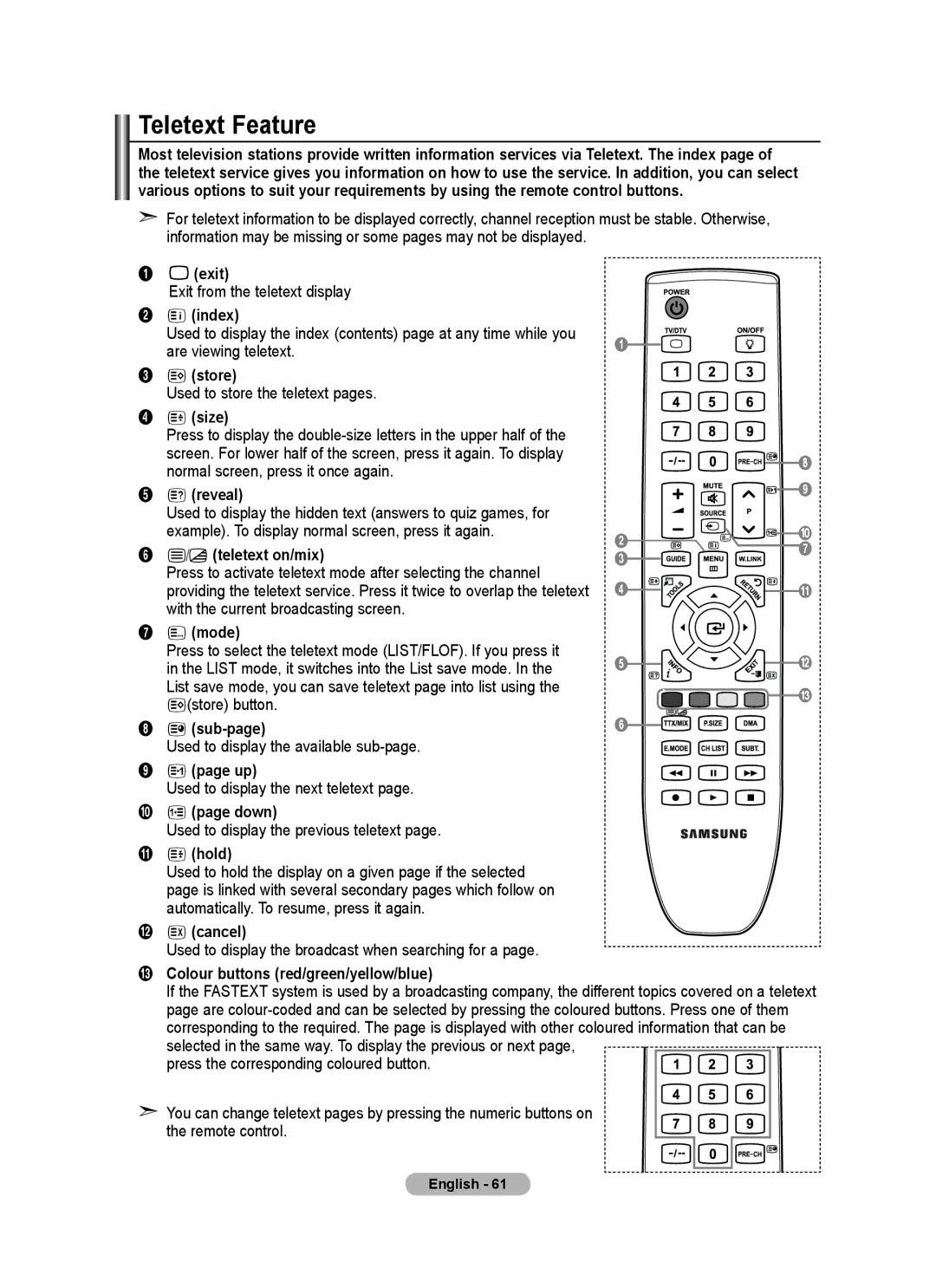 Samsung BN68-01412D-00 user manual Teletext Feature 