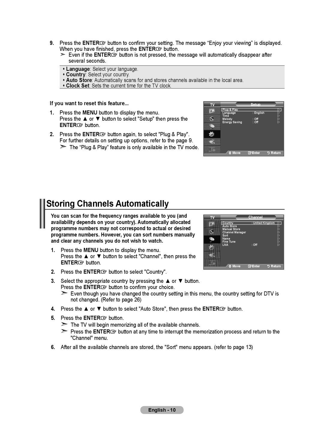 Samsung BN68-01412M-00 user manual Storing Channels Automatically, If you want to reset this feature 