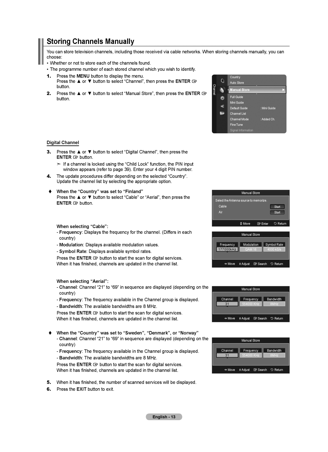 Samsung BN68-01412T-00 user manual Storing Channels Manually, Digital Channel, Manual Store 