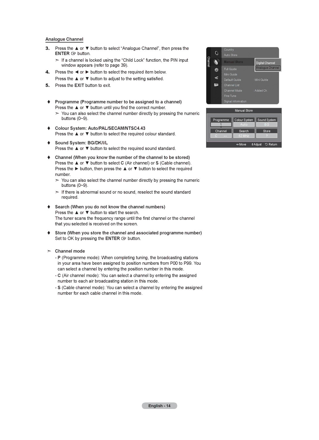 Samsung BN68-01412T-00 user manual Analogue Channel,  Programme Programme number to be assigned to a channel 