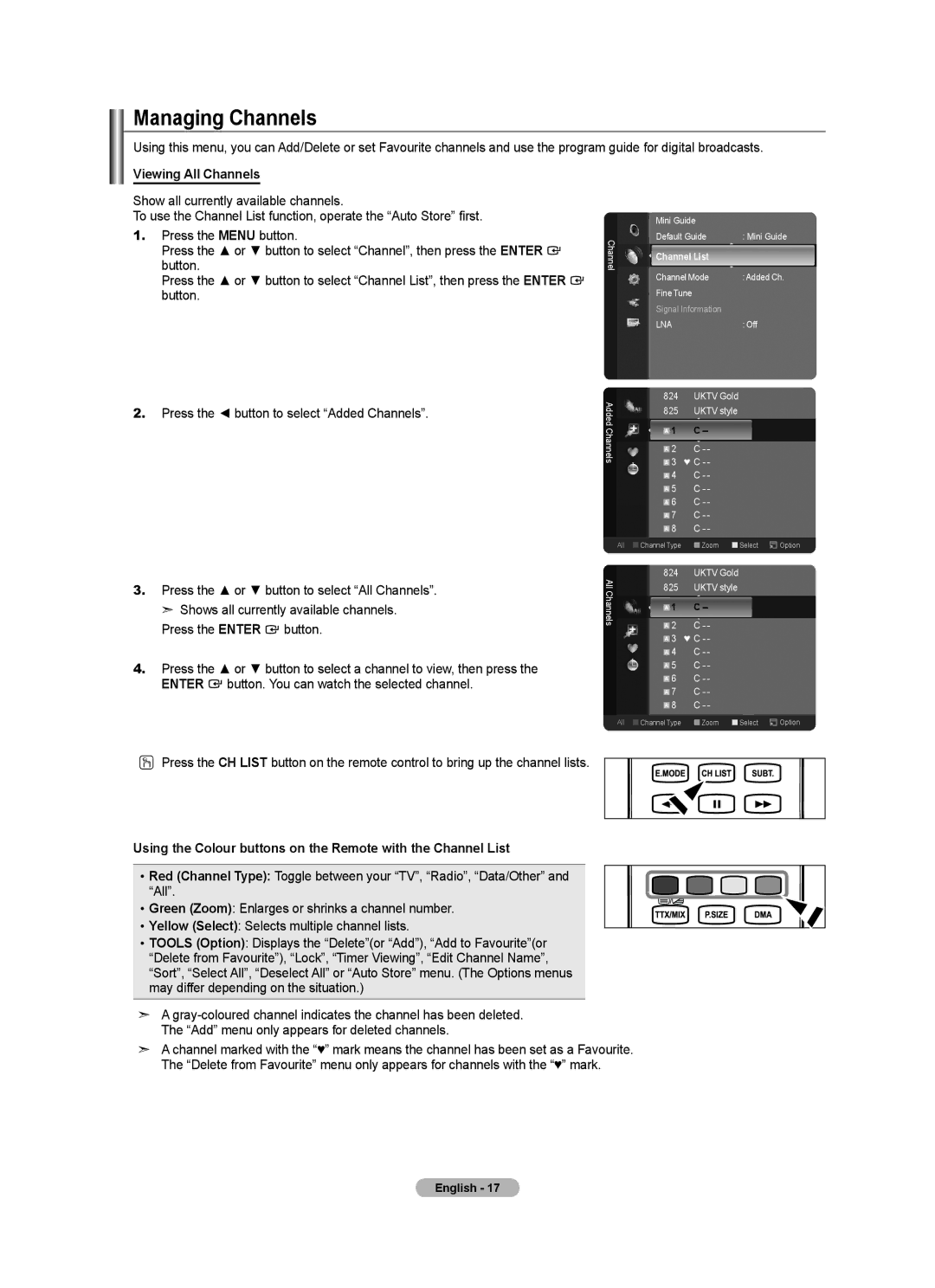 Samsung BN68-01412T-00 user manual Managing Channels, Viewing All Channels, Channel List 