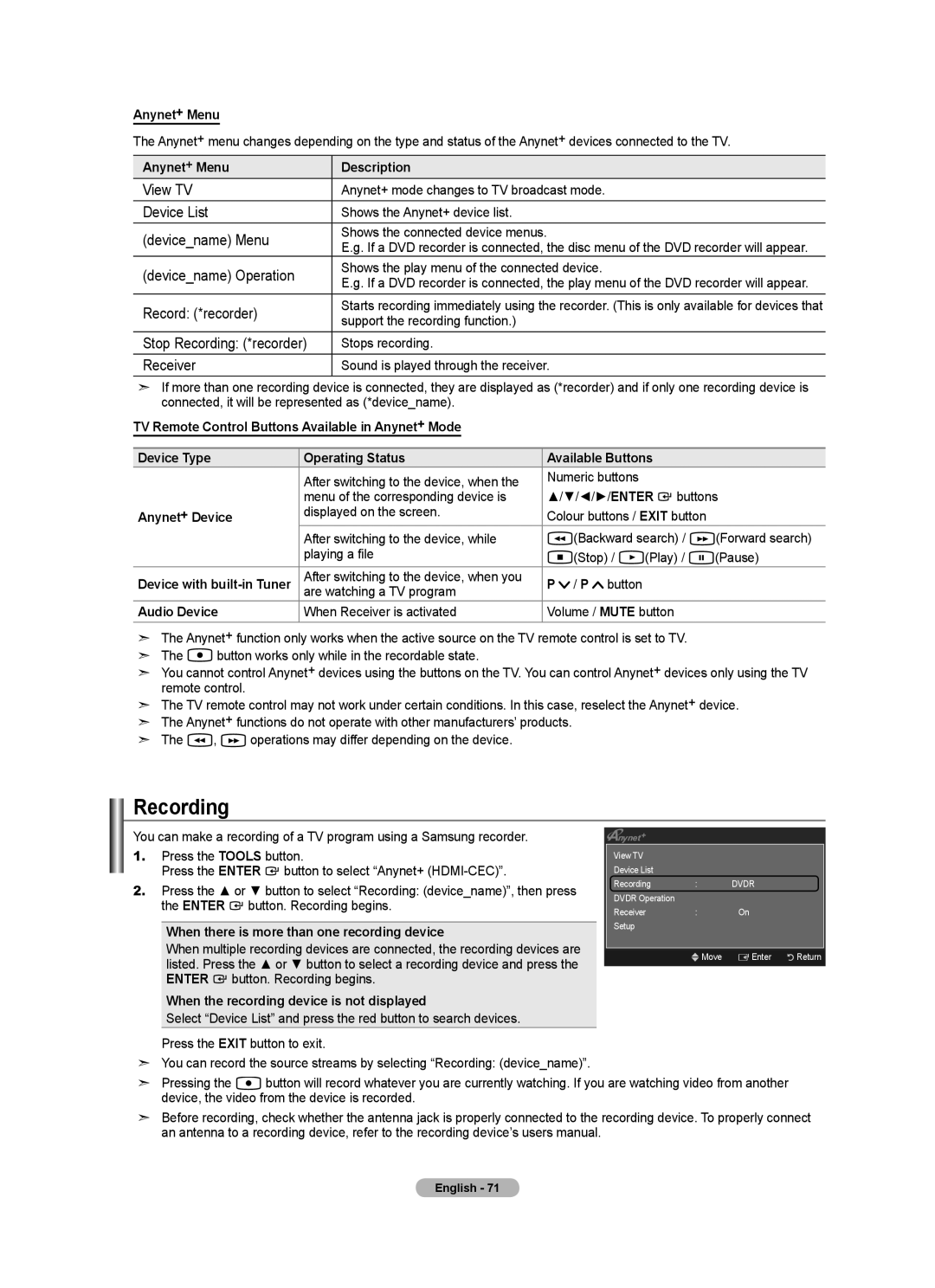 Samsung BN68-01412T-00 user manual Recording 