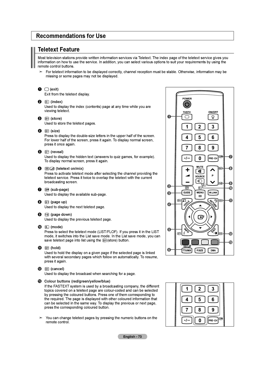 Samsung BN68-01412T-00 user manual Recommendations for Use Teletext Feature 