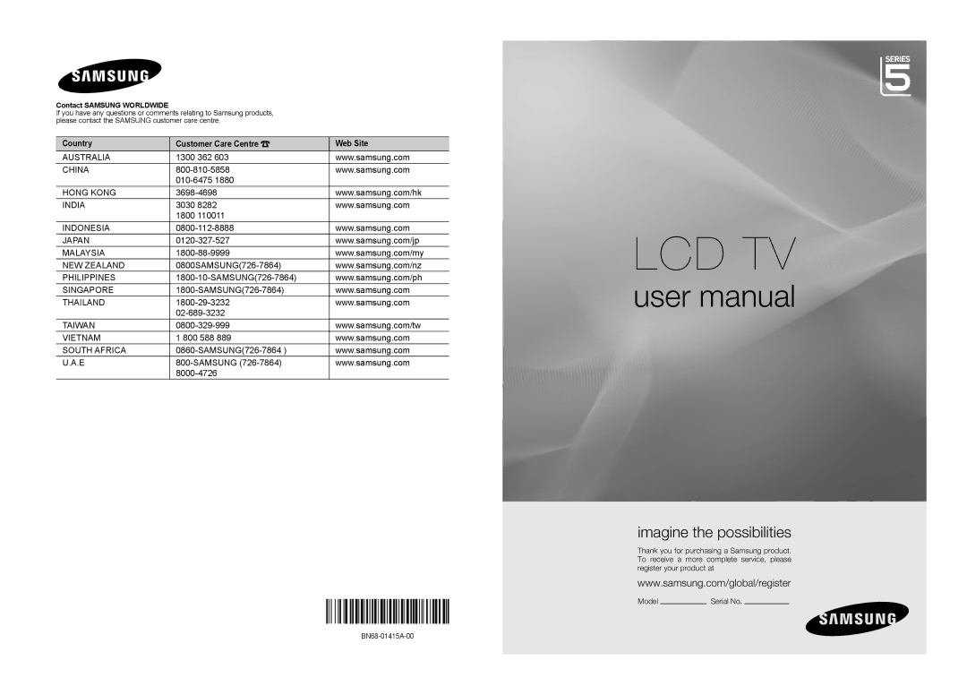 Samsung BN68-01415A-00 user manual Country Customer Care Centre Web Site 