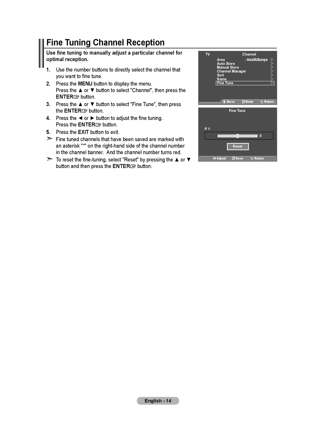 Samsung BN68-01415A-00 user manual Fine Tuning Channel Reception 