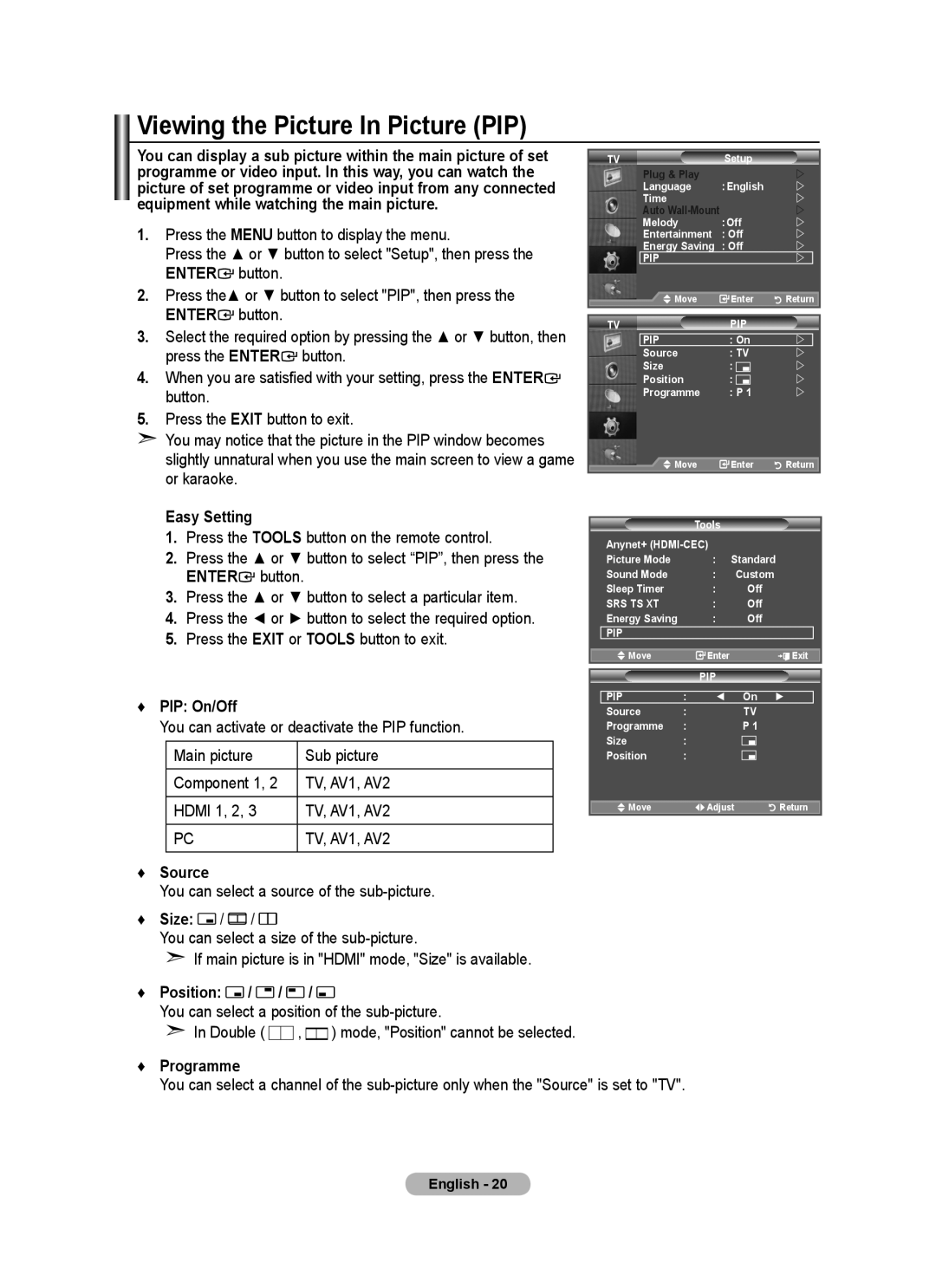 Samsung BN68-01415A-00 user manual Viewing the Picture In Picture PIP 