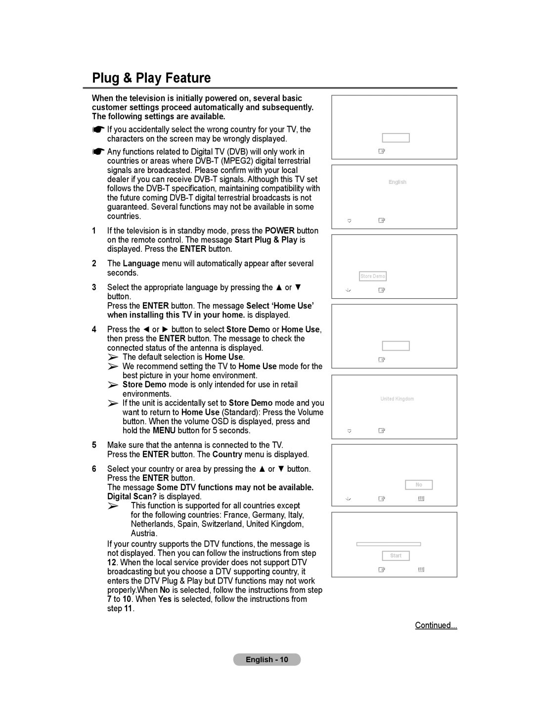 Samsung BN68-01416A-00 Plug & Play Feature, Make sure that the antenna is connected to the TV, Press the Enter button 