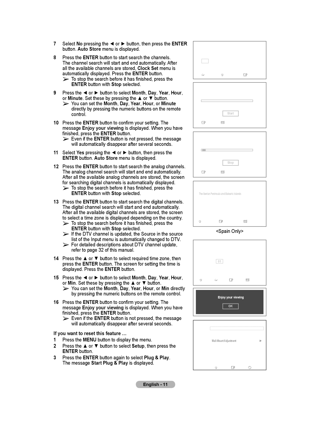 Samsung BN68-01416A-00 user manual If you want to reset this feature …, Spain Only 