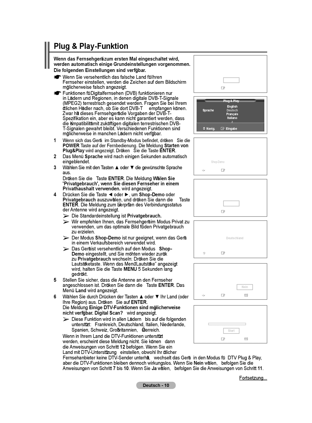 Samsung BN68-01416A-00 user manual Plug & Play-Funktion, Die folgenden Einstellungen sind verfügbar 