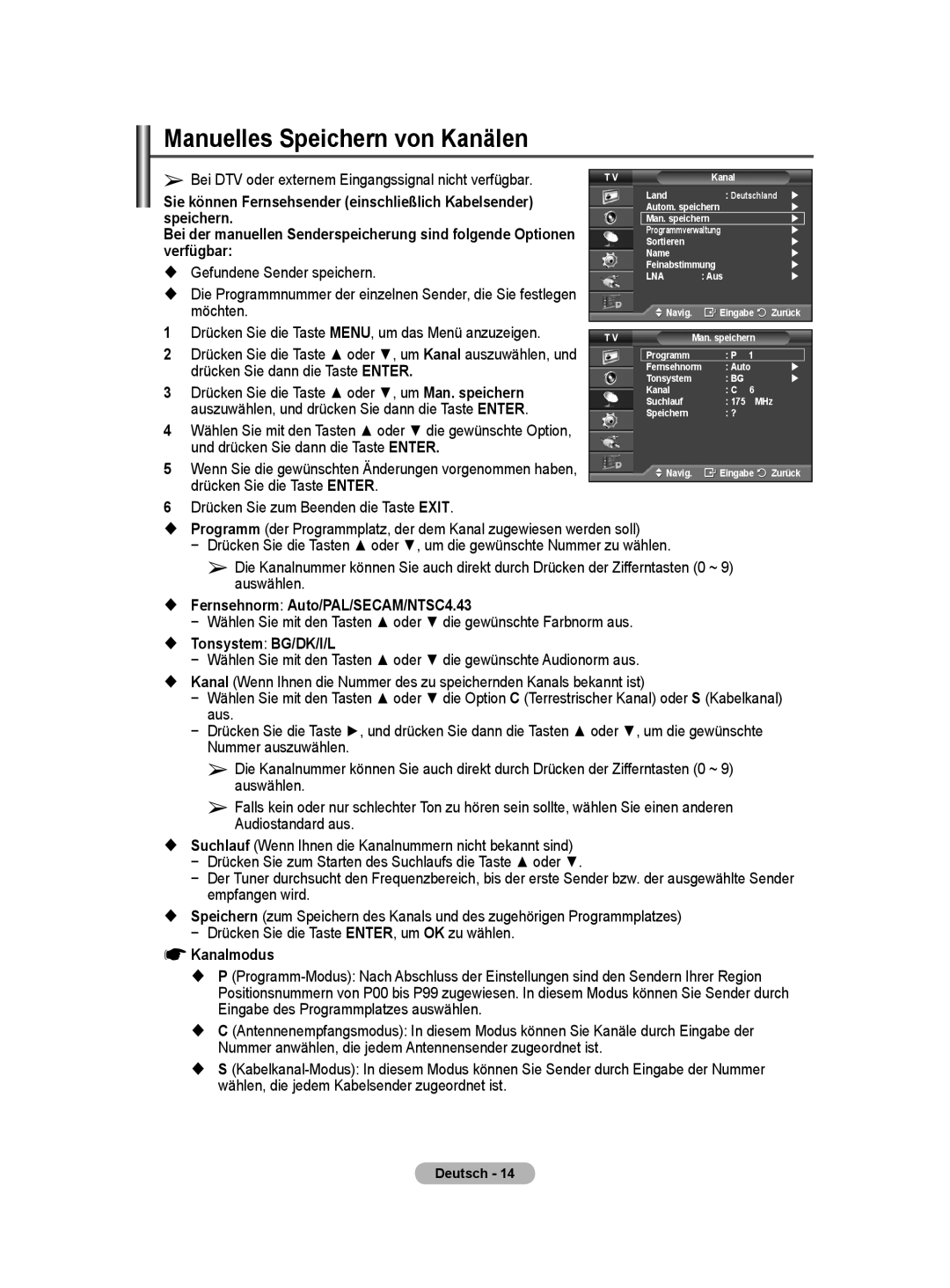 Samsung BN68-01416A-00 user manual Manuelles Speichern von Kanälen 