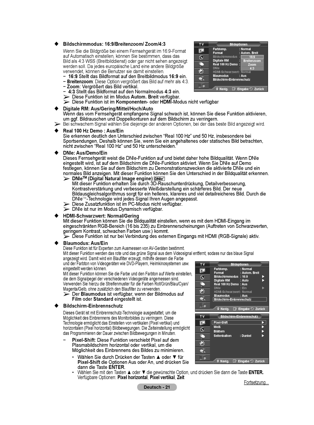 Samsung BN68-01416A-00 user manual  Blaumodus Aus/Ein, Eingestellt werden können, Film oder Standard eingestellt ist 