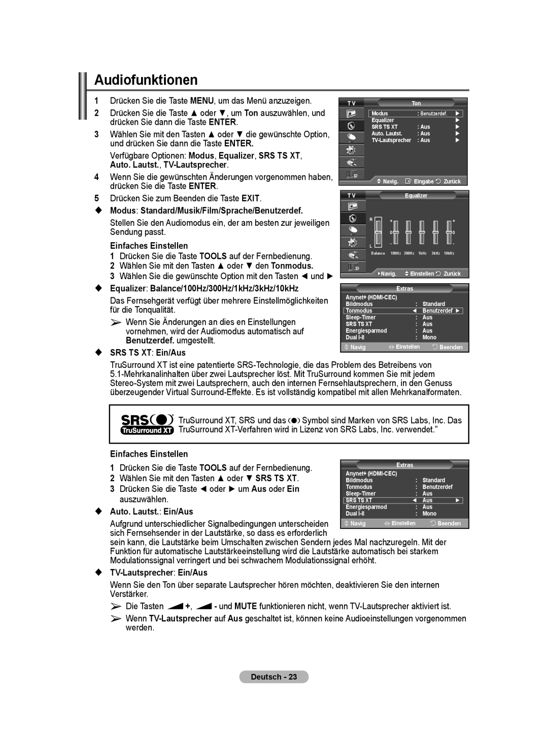 Samsung BN68-01416A-00 user manual Audiofunktionen 