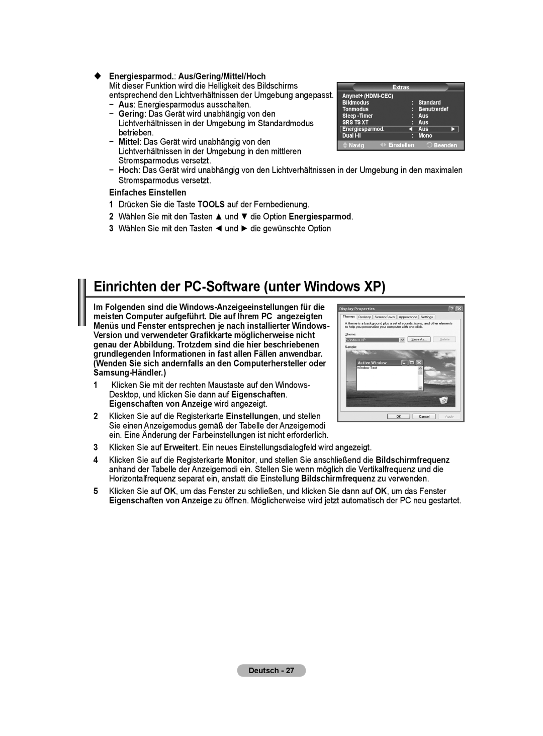 Samsung BN68-01416A-00 user manual Einrichten der PC-Software unter Windows XP 