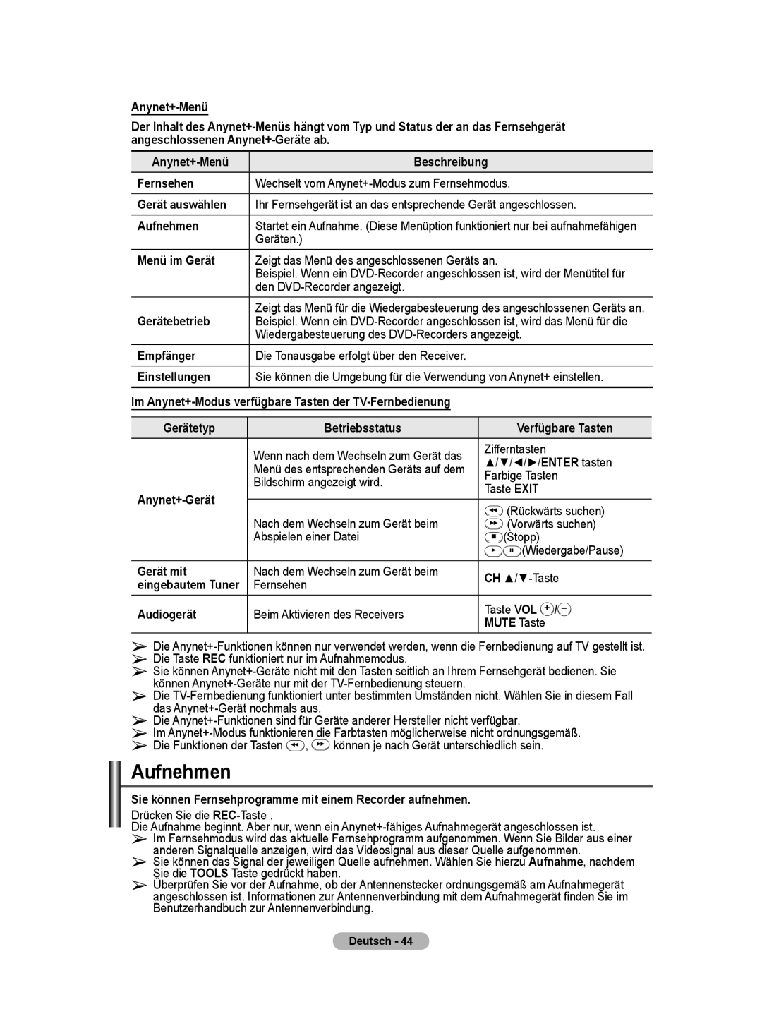 Samsung BN68-01416A-00 user manual Aufnehmen 