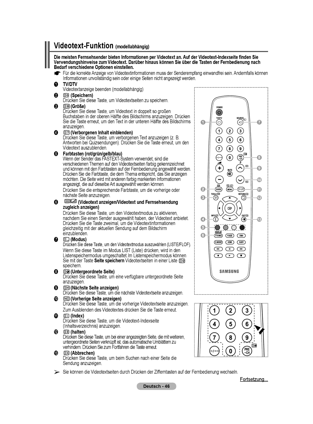 Samsung BN68-01416A-00 user manual Videotext-Funktion modellabhängig 