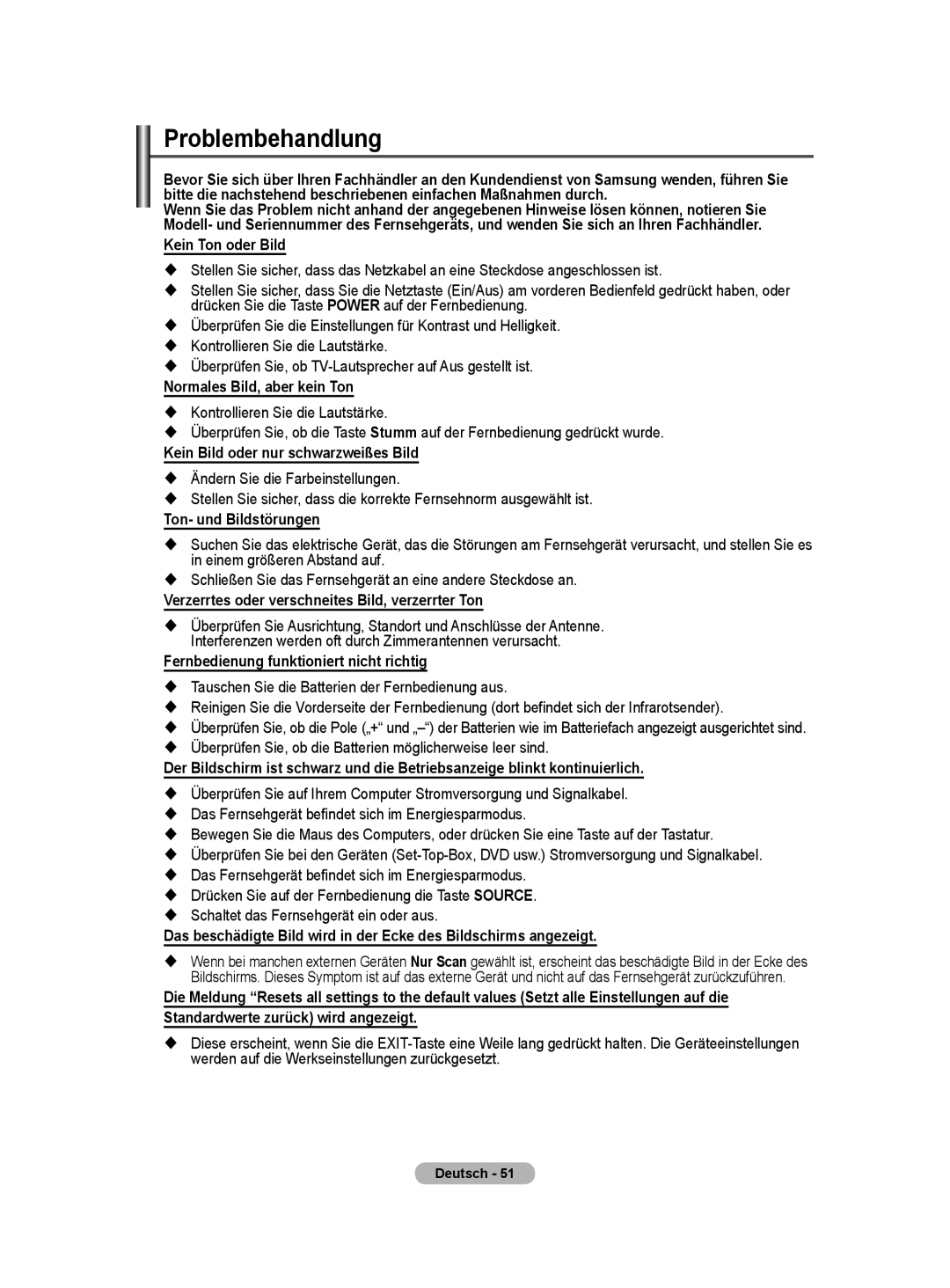 Samsung BN68-01416A-00 user manual Problembehandlung 