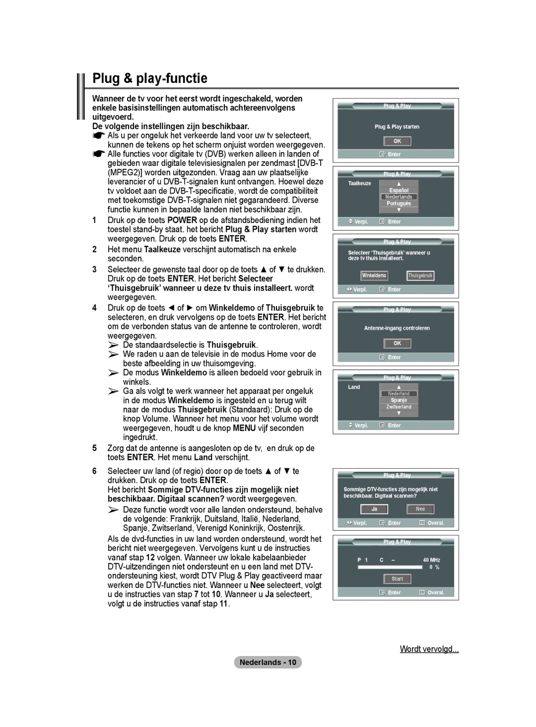 Samsung BN68-01416A-00 user manual Plug & play-functie, De volgende instellingen zijn beschikbaar 