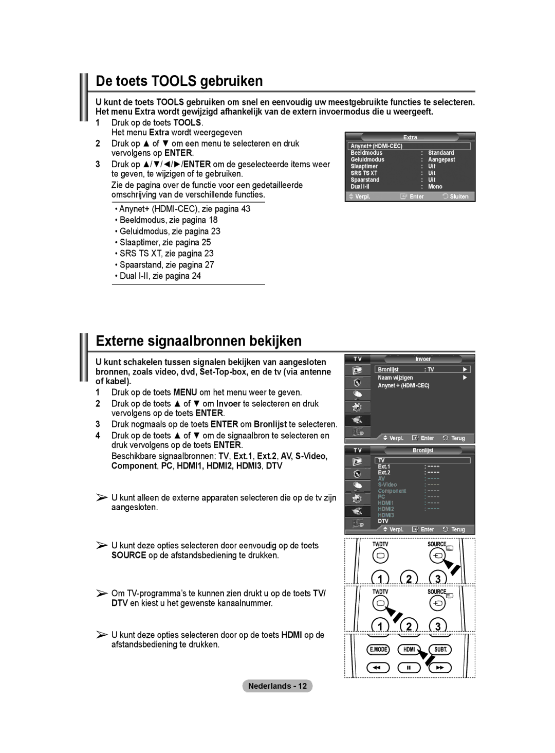 Samsung BN68-01416A-00 user manual De toets Tools gebruiken, Externe signaalbronnen bekijken 