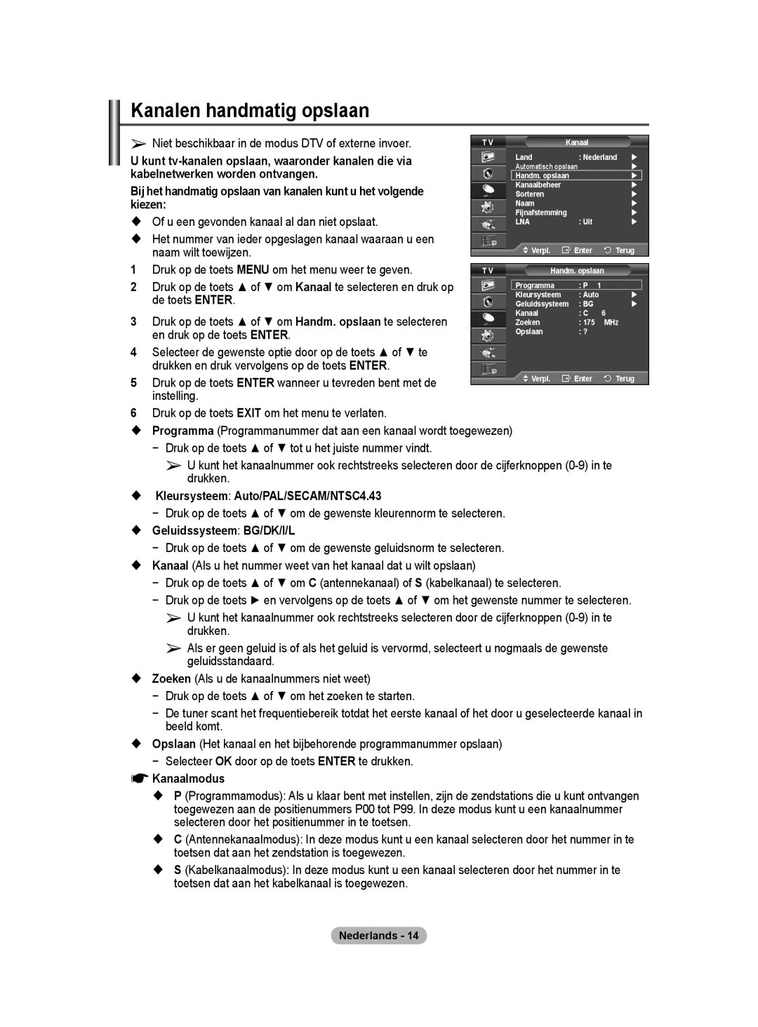 Samsung BN68-01416A-00 user manual Kanalen handmatig opslaan 