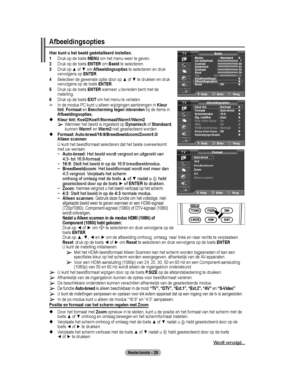 Samsung BN68-01416A-00 user manual Afbeeldingsopties 