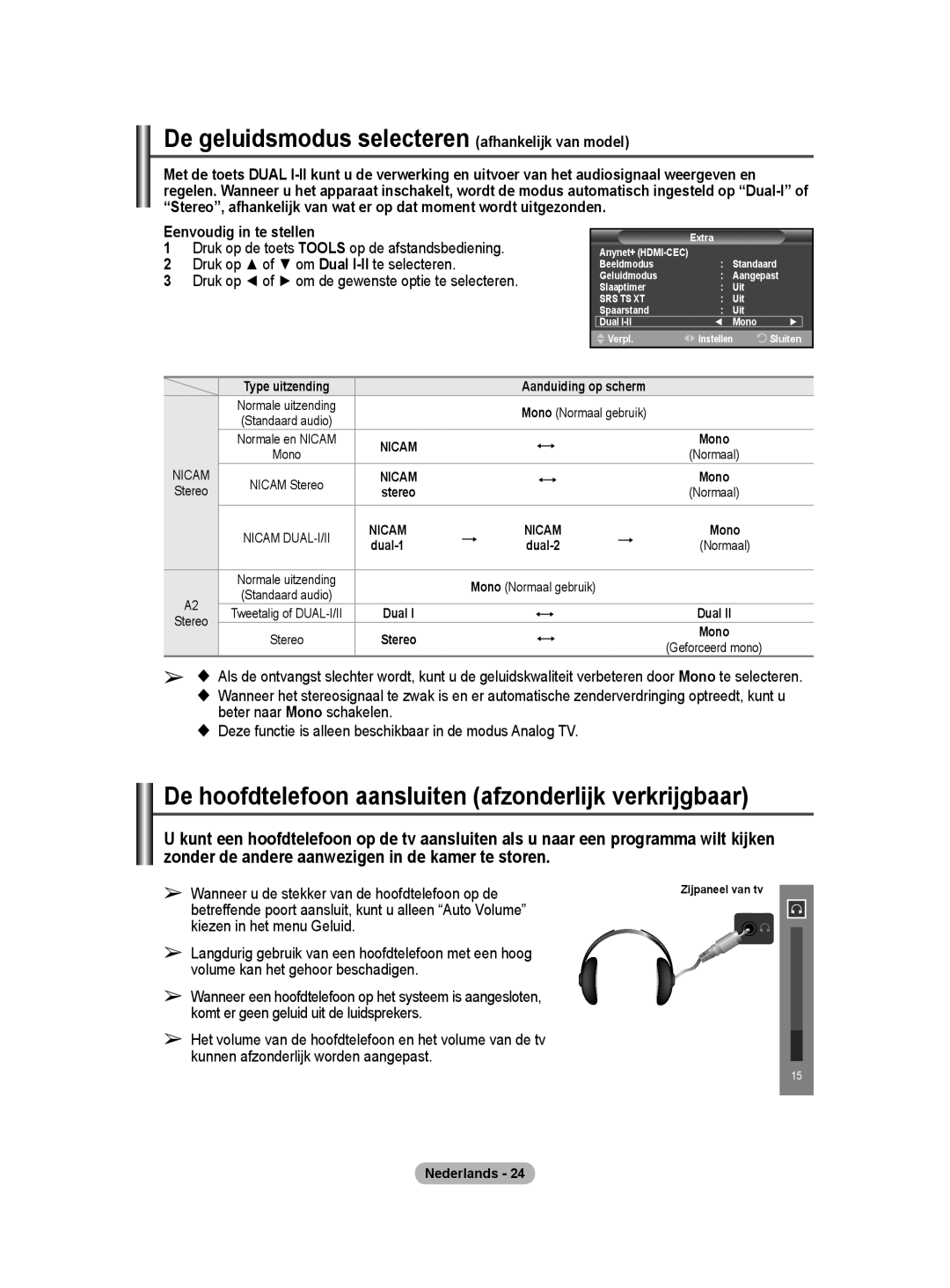 Samsung BN68-01416A-00 user manual De geluidsmodus selecteren afhankelijk van model 