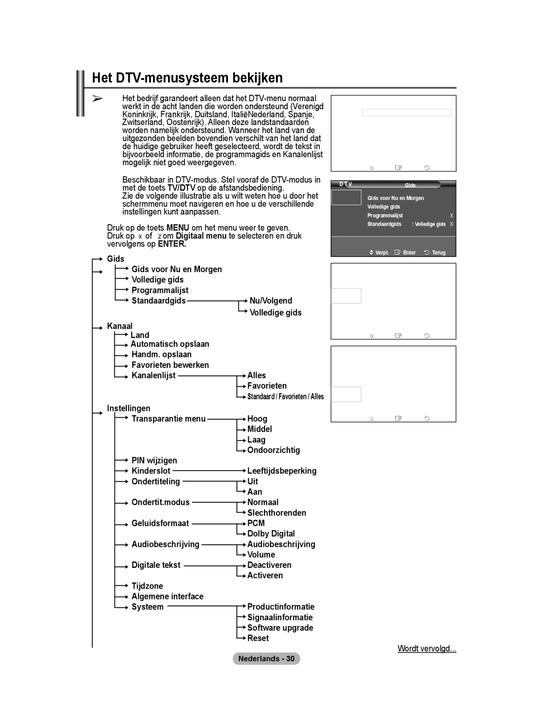 Samsung BN68-01416A-00 user manual Het DTV-menusysteem bekijken 