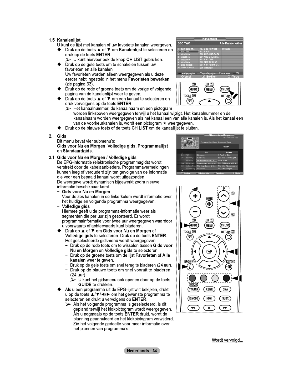 Samsung BN68-01416A-00 Kanalenlijst, Kunt hiervoor ook de knop CH List gebruiken, Favorieten en alle kanalen, Zie pagina 