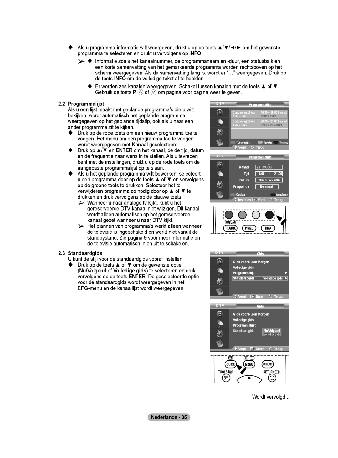 Samsung BN68-01416A-00 user manual Programmalijst, Standaardgids 