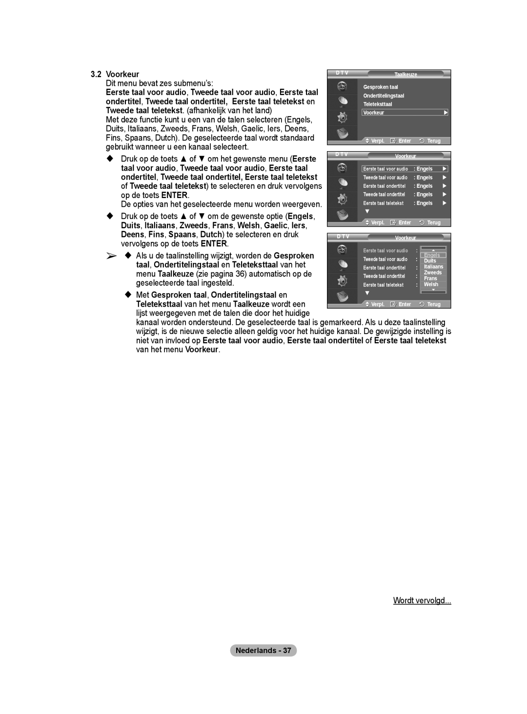 Samsung BN68-01416A-00 user manual  Met Gesproken taal , Ondertitelingstaal en 