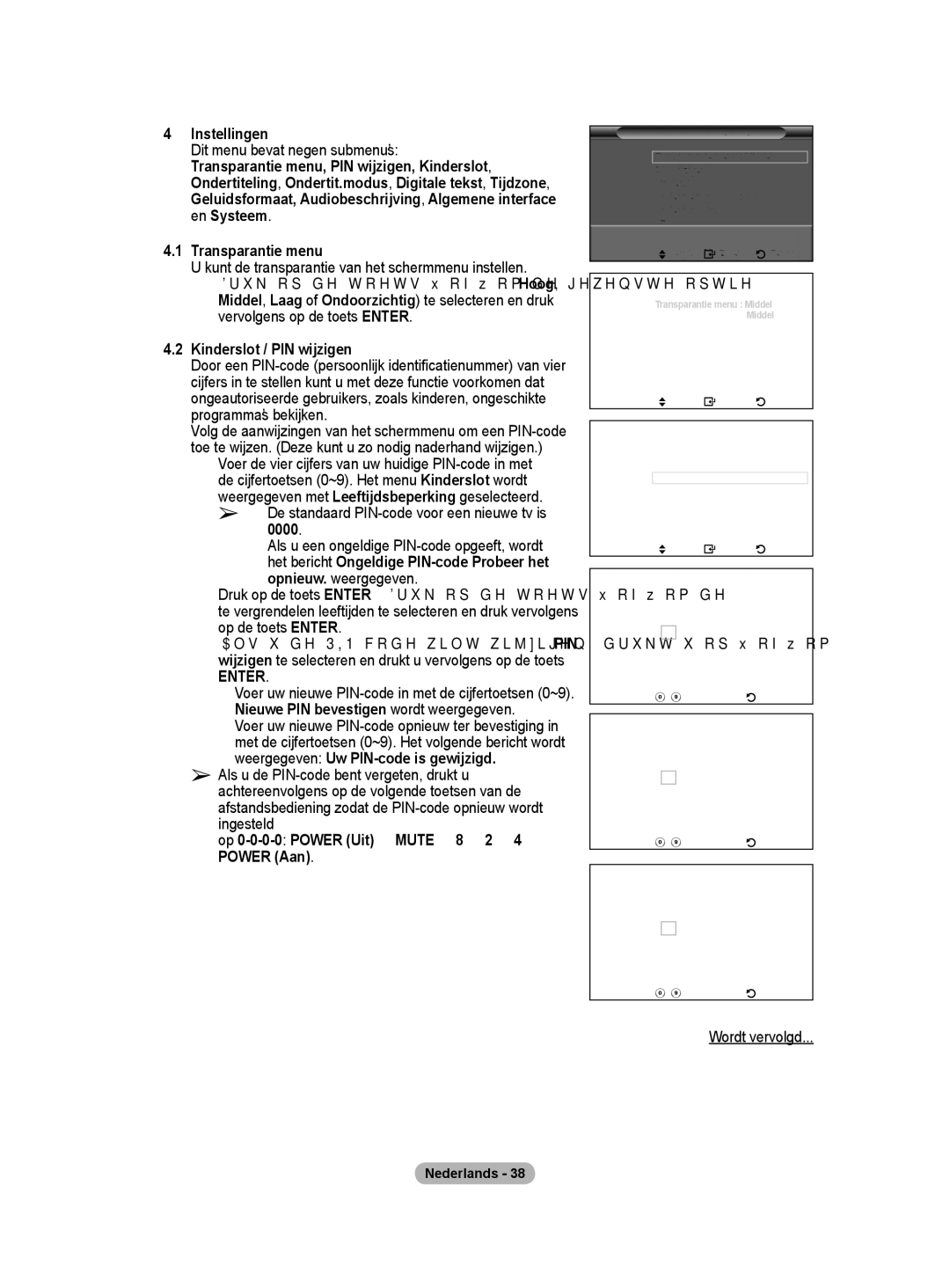 Samsung BN68-01416A-00 Transparantie menu, Kunt de transparantie van het schermmenu instellen, Kinderslot / PIN wijzigen 