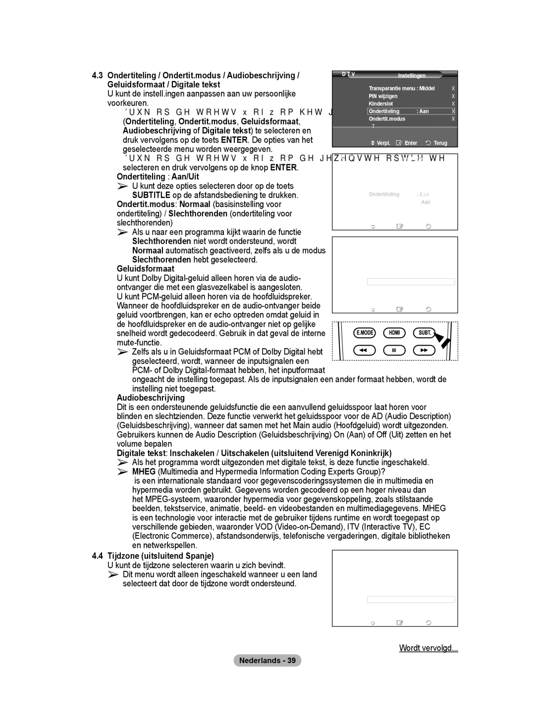 Samsung BN68-01416A-00 user manual Geluidsformaat / Digitale tekst, Ondertiteling Aan/Uit, Audiobeschrijving 