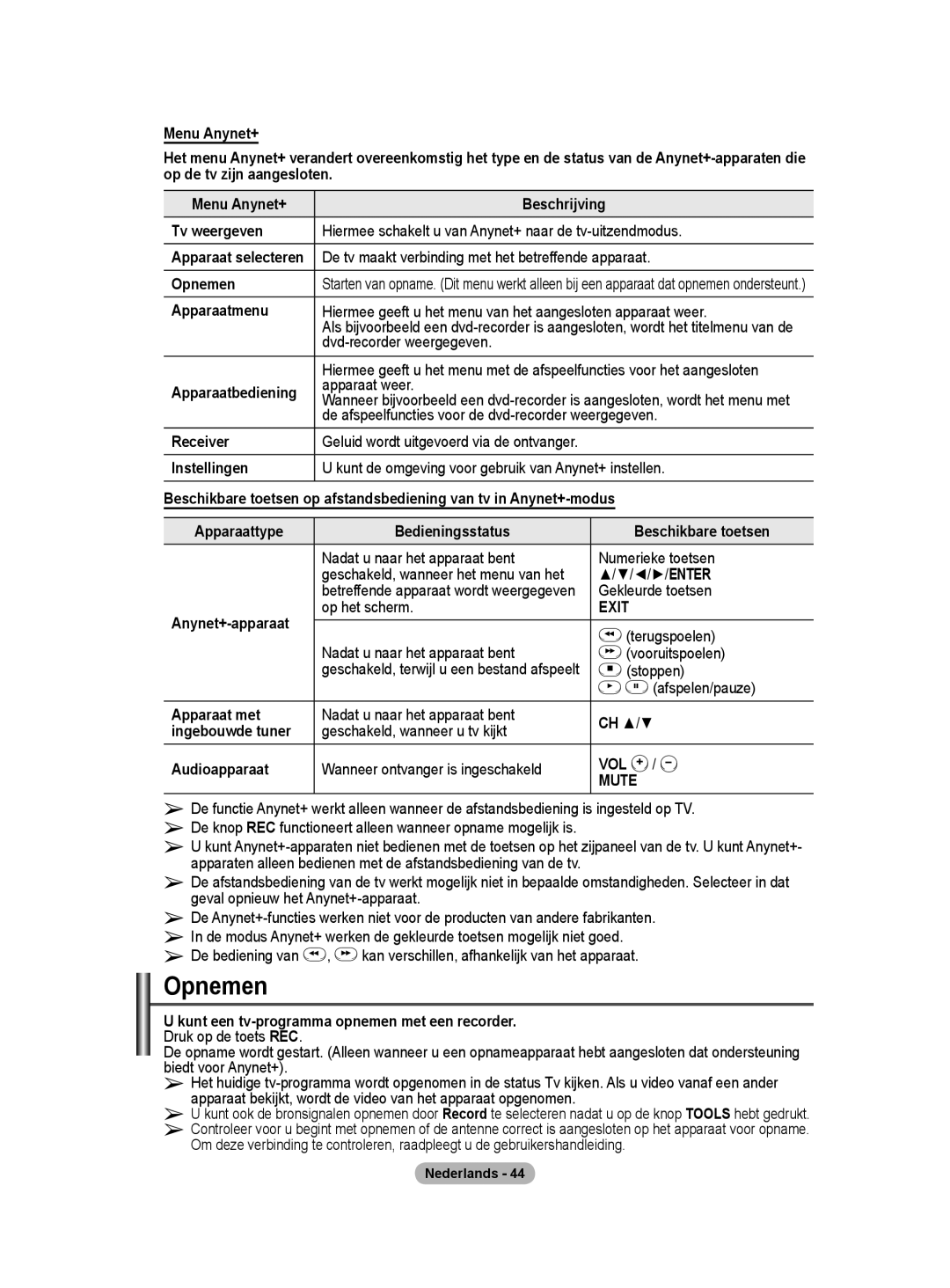 Samsung BN68-01416A-00 user manual Opnemen 