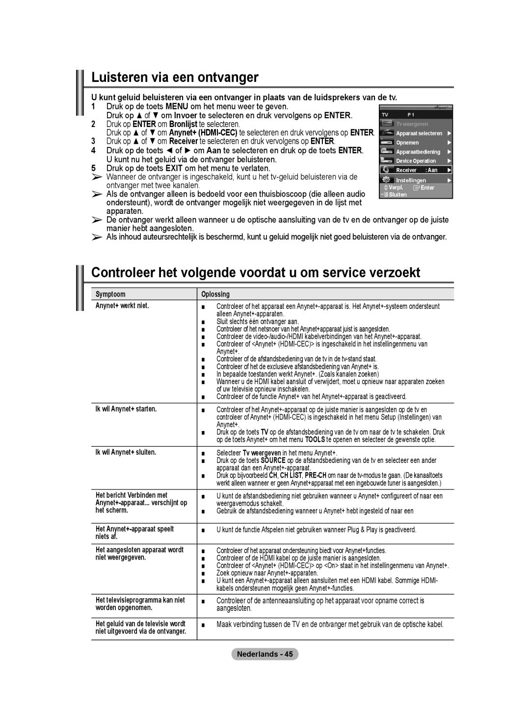 Samsung BN68-01416A-00 user manual Luisteren via een ontvanger, Kunt nu het geluid via de ontvanger beluisteren, Apparaten 