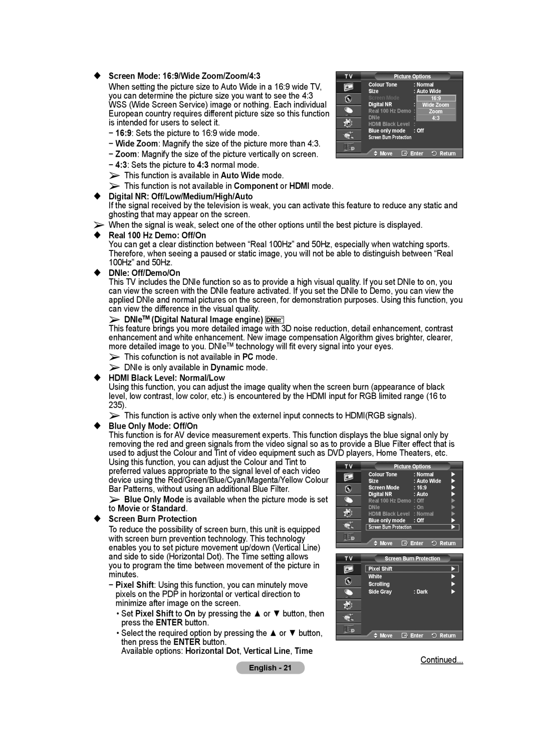 Samsung BN68-01416A-00 Using this function, you can adjust the Colour and Tint to, To Movie or Standard, Minutes 