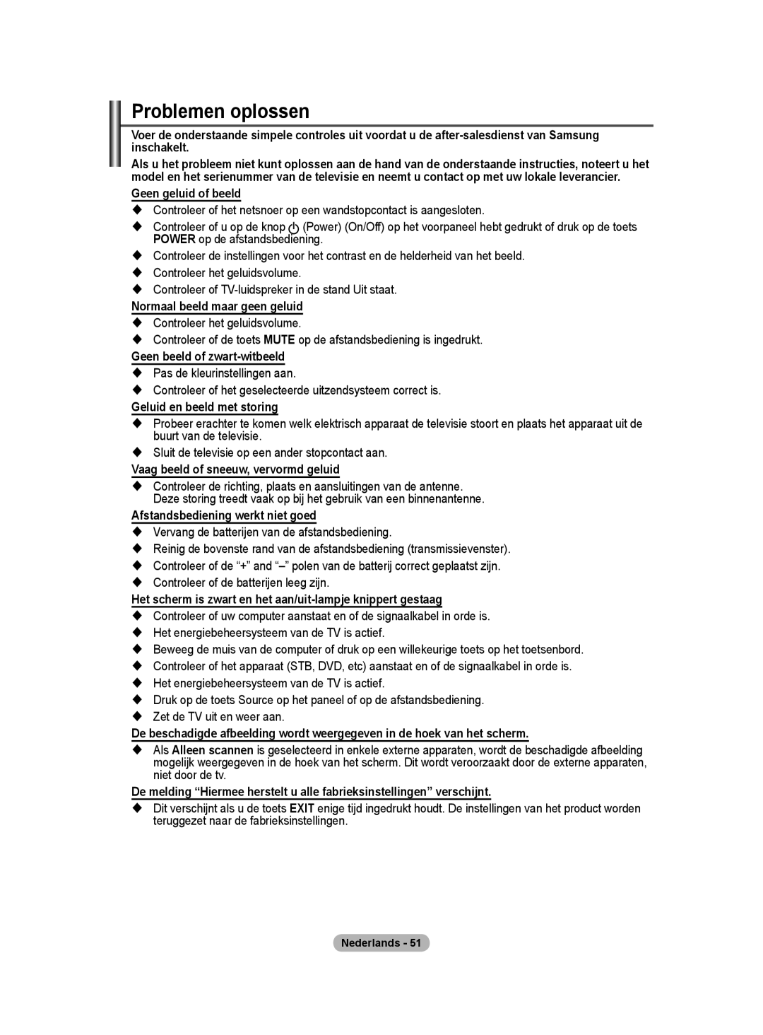 Samsung BN68-01416A-00 user manual Problemen oplossen 