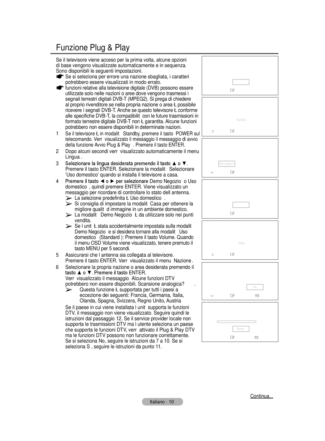 Samsung BN68-01416A-00 user manual Funzione Plug & Play, La selezione predefinita è Uso domestico 