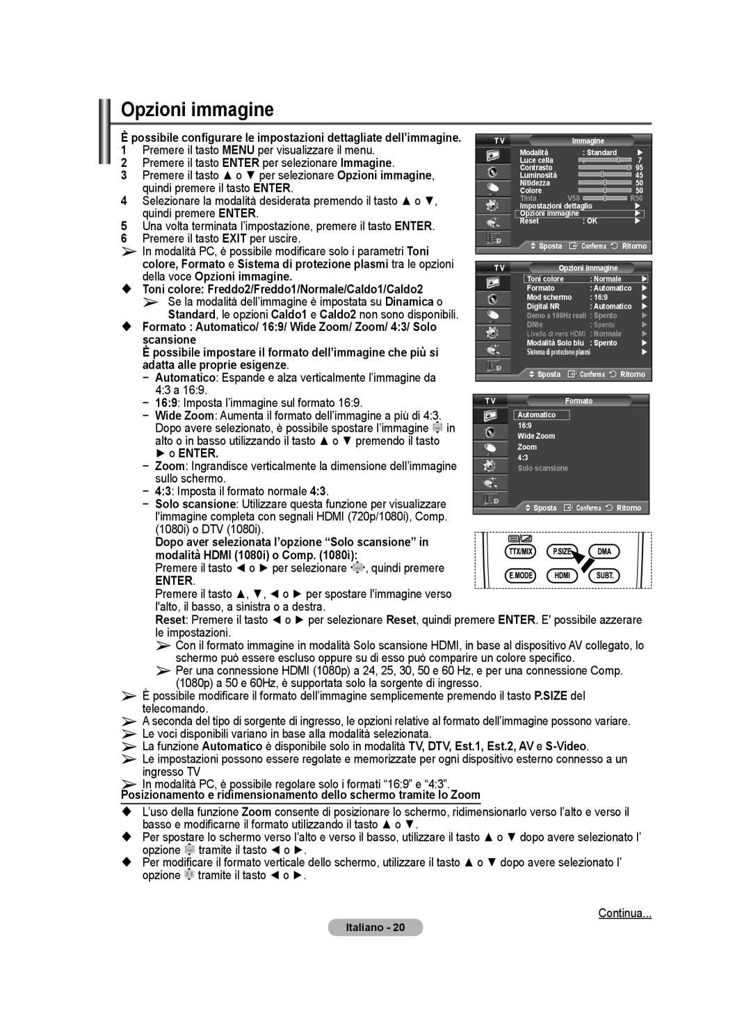 Samsung BN68-01416A-00 user manual Opzioni immagine 