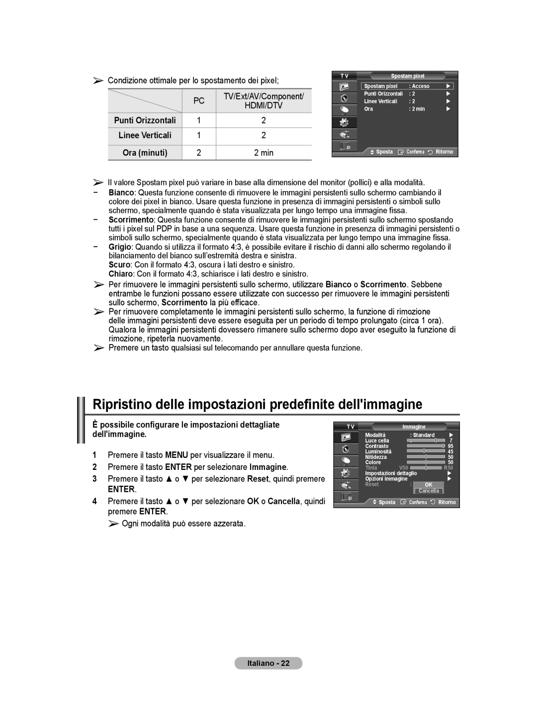 Samsung BN68-01416A-00 user manual Ripristino delle impostazioni predefinite dellimmagine, TV/Ext/AV/Component 